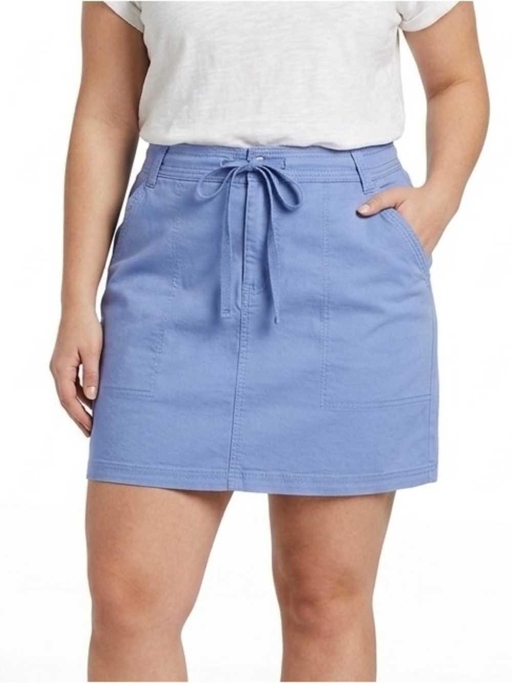Casual Drawstring A-Line Skirt in Light Blue